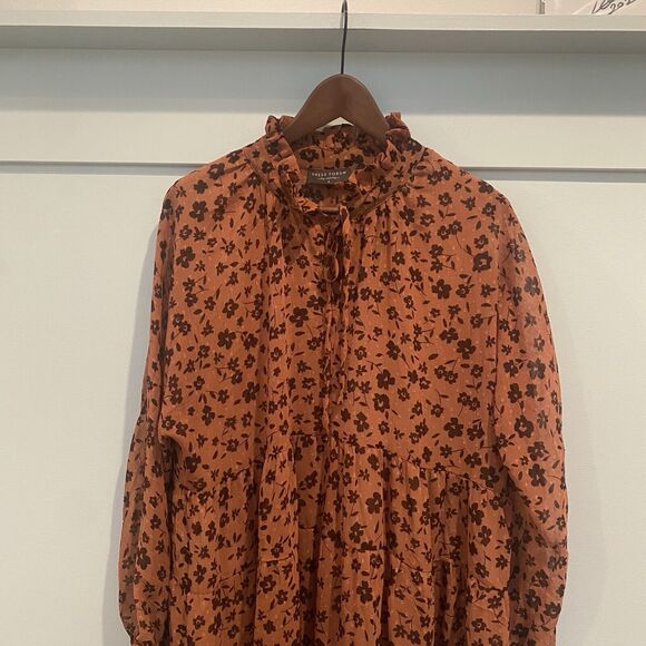 Dress Forum Los Angeles Dress Small Tan Floral Boho Prairie Ruffle Fall Colors - Picture 3 of 13